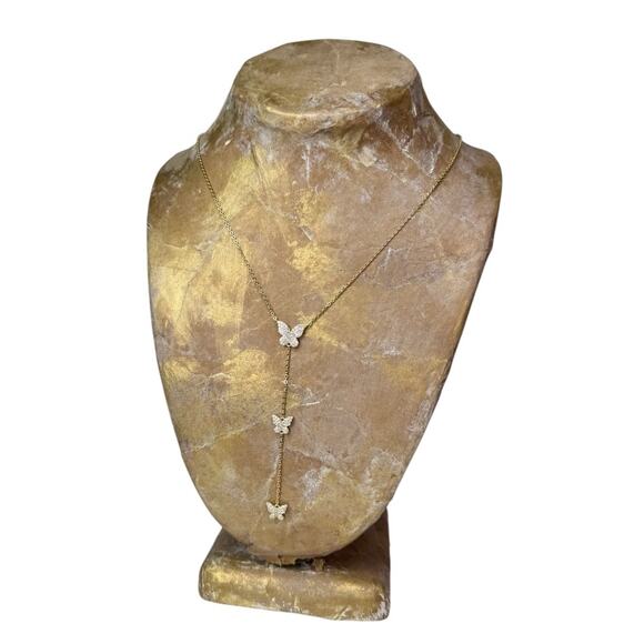 Three Butterfly Lariat Necklace Drop Down Y Statement Necklace - Picture 4 of 4